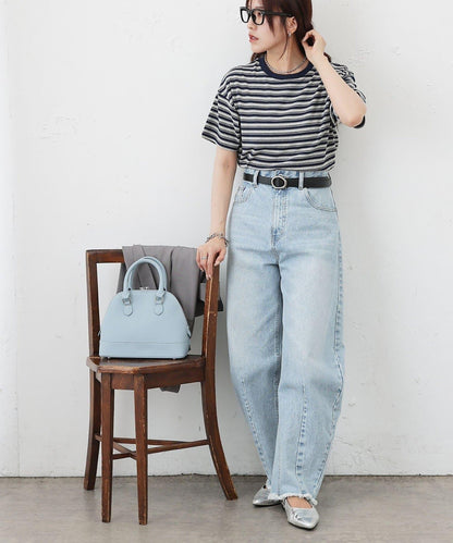 多色條紋短款T恤