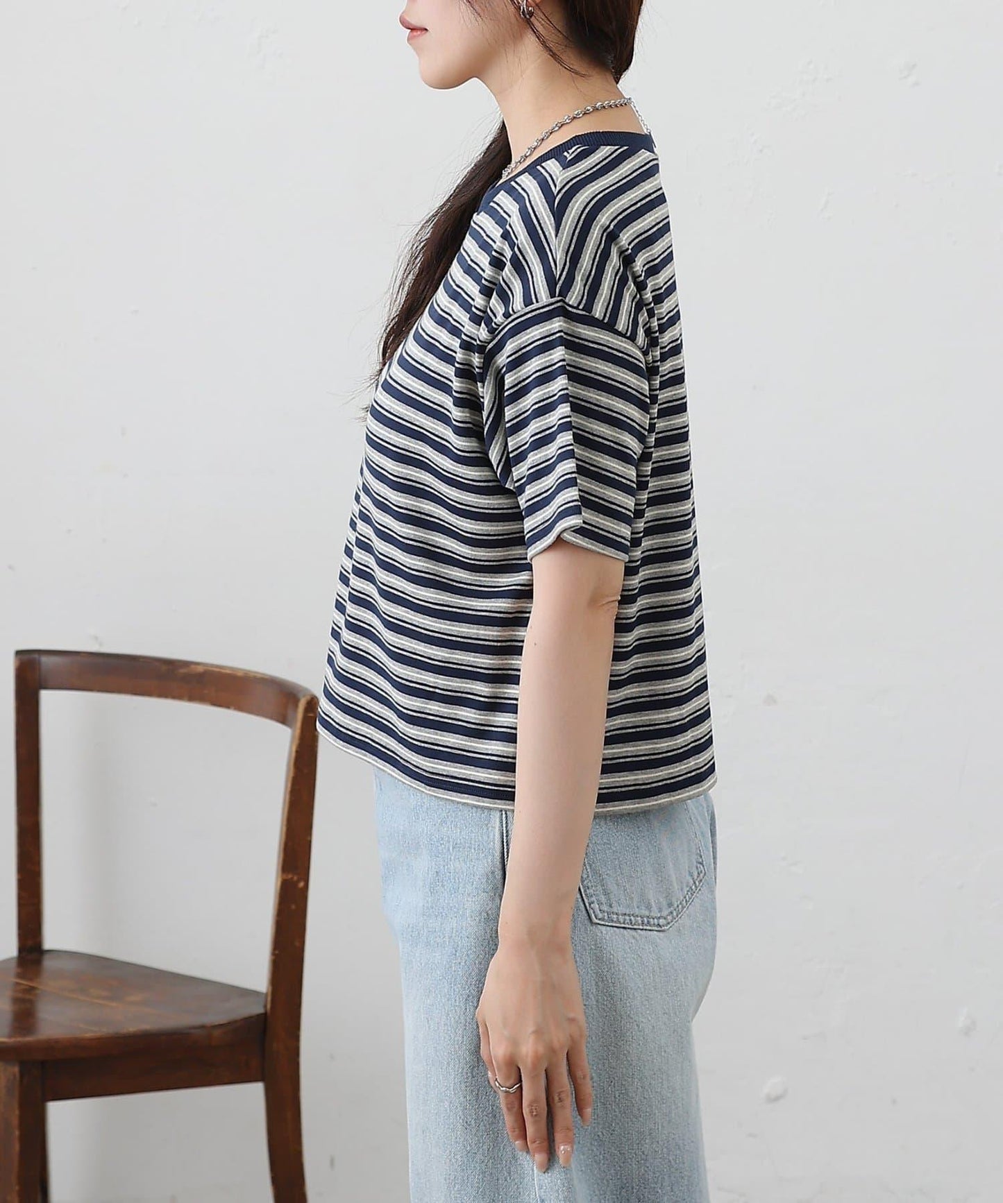 多色條紋短款T恤