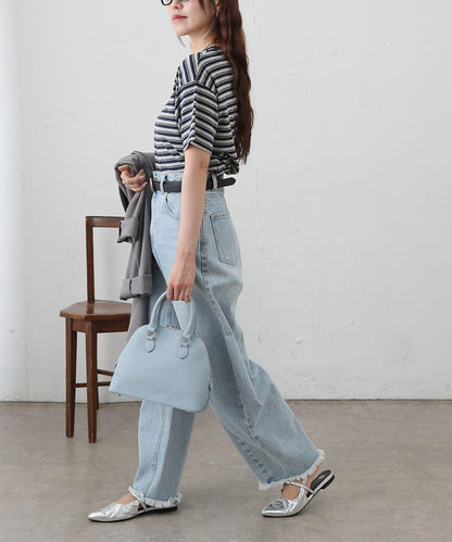 多色條紋短款T恤