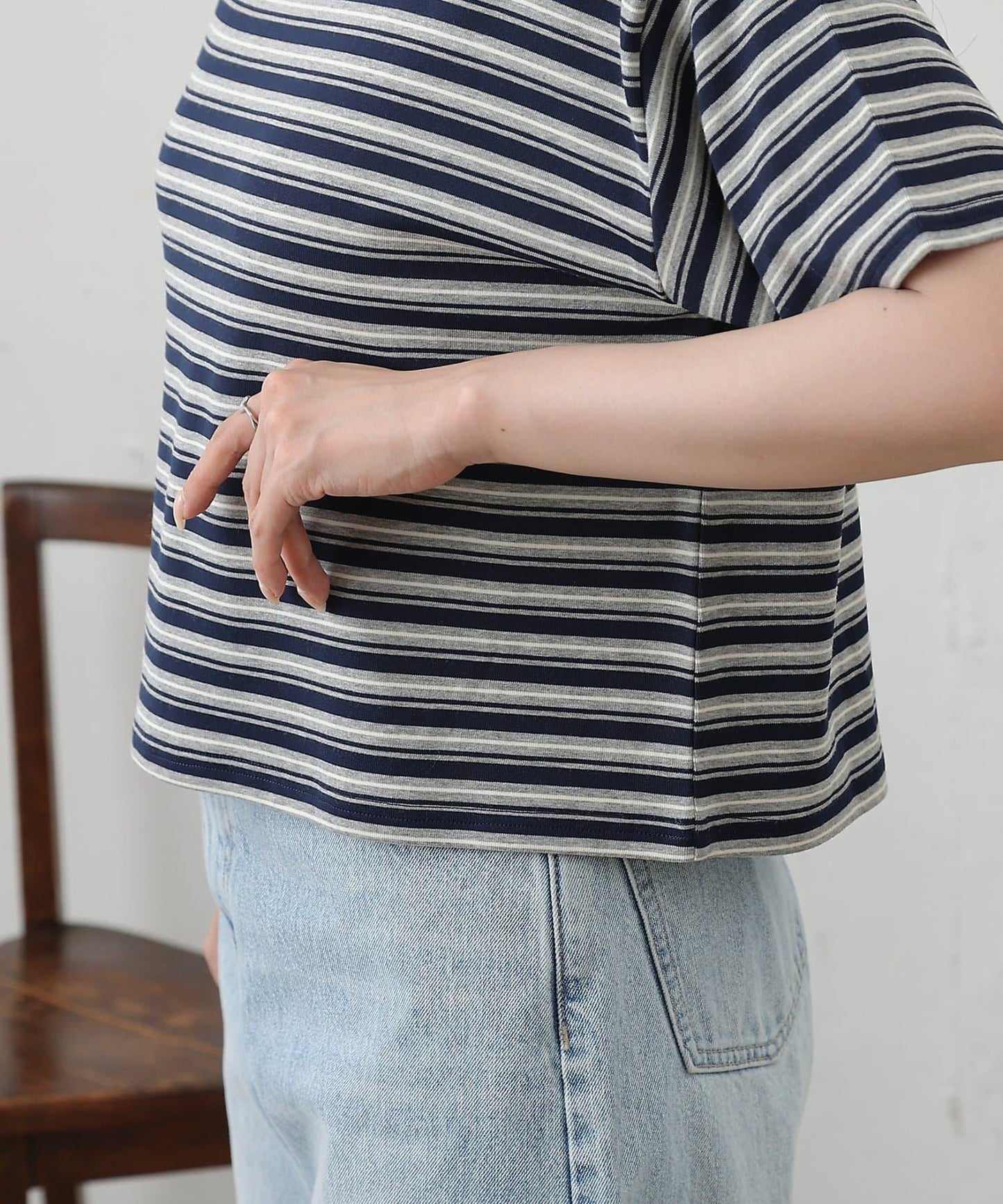 多色條紋短款T恤