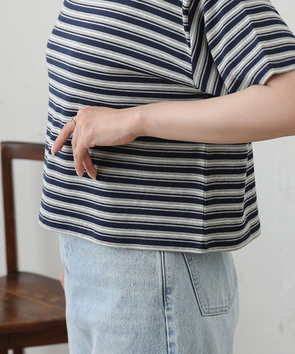 多色條紋短款T恤