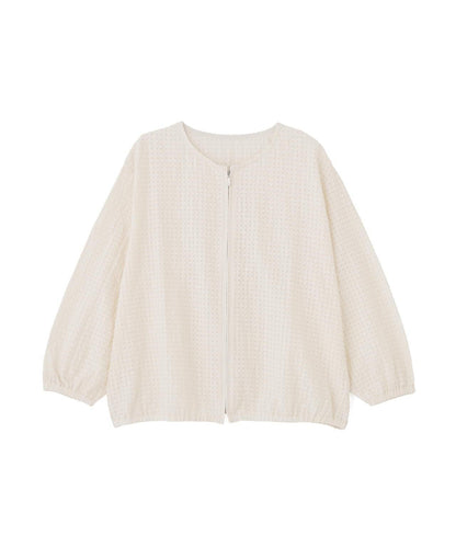 拉舍爾格紋蕾絲 拉鍊短外套