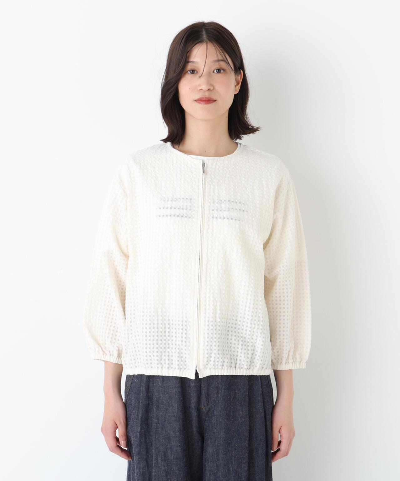 拉舍爾格紋蕾絲 拉鍊短外套