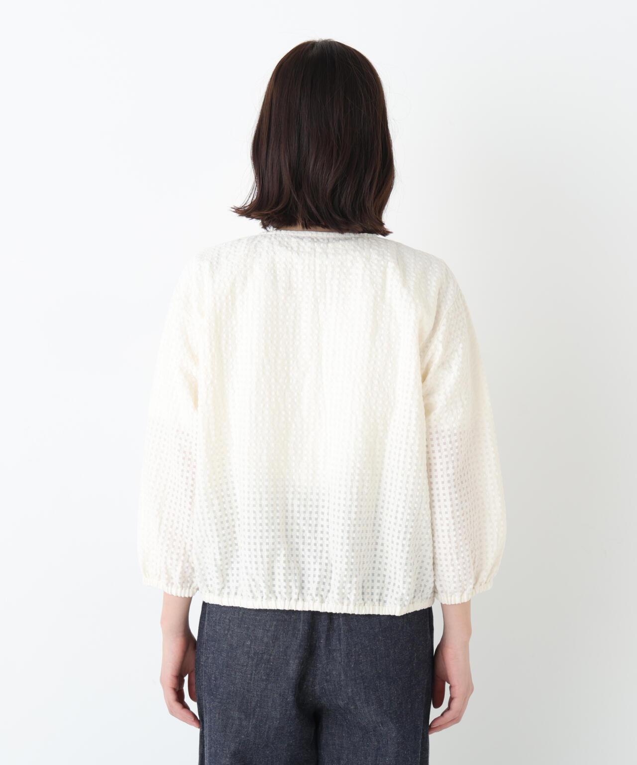 拉舍爾格紋蕾絲 拉鍊短外套