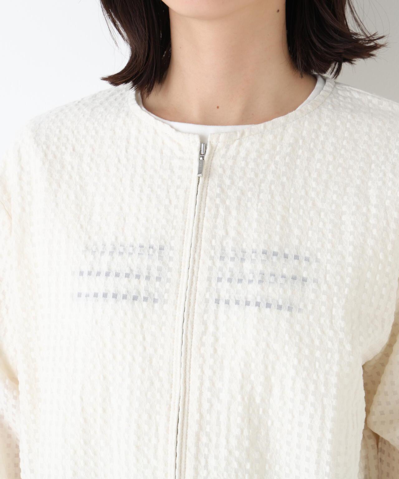 拉舍爾格紋蕾絲 拉鍊短外套