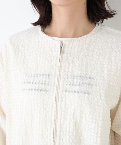 拉舍爾格紋蕾絲 拉鍊短外套