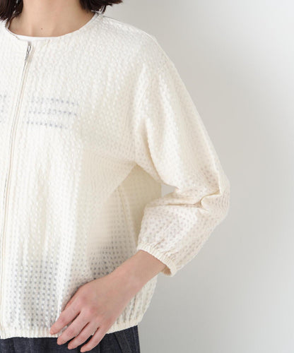 拉舍爾格紋蕾絲 拉鍊短外套