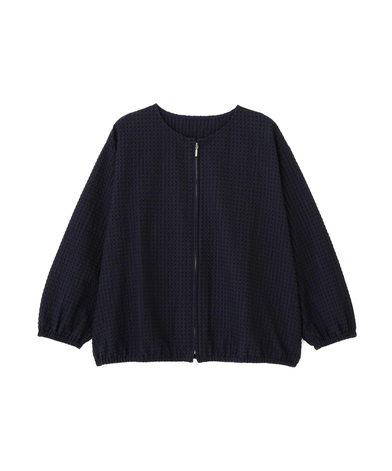 拉舍爾格紋蕾絲 拉鍊短外套