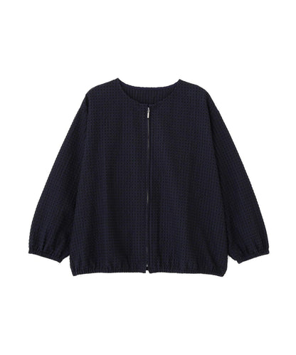 拉舍爾格紋蕾絲 拉鍊短外套