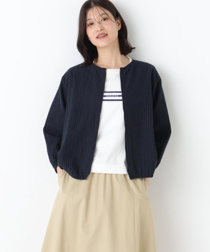 拉舍爾格紋蕾絲 拉鍊短外套