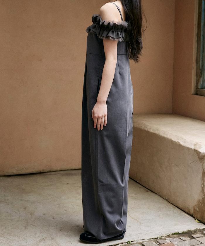 2WAY薄紗肩帶連體褲