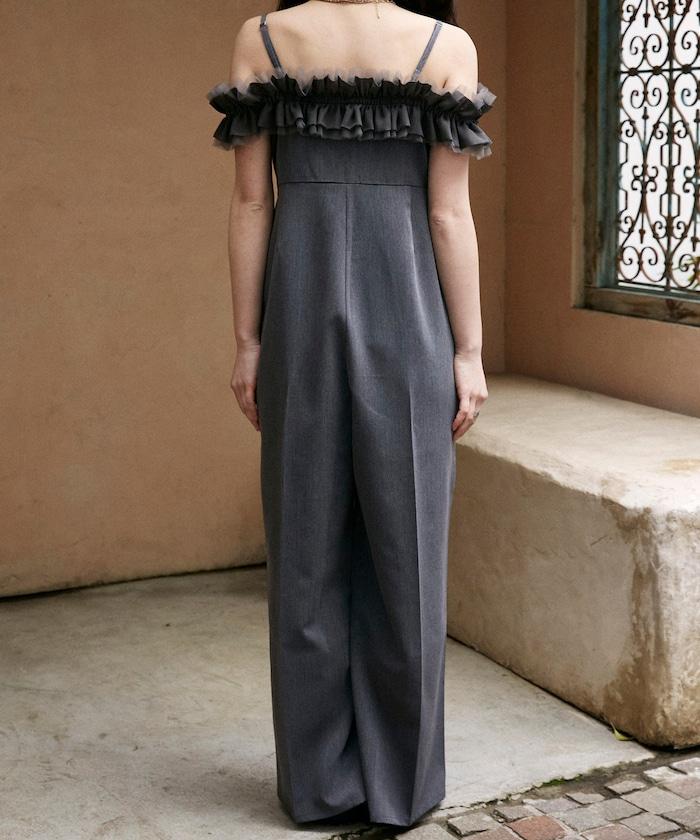 2WAY薄紗肩帶連體褲