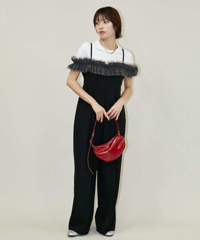 2WAY薄紗肩帶連體褲