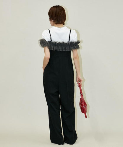 2WAY薄紗肩帶連體褲