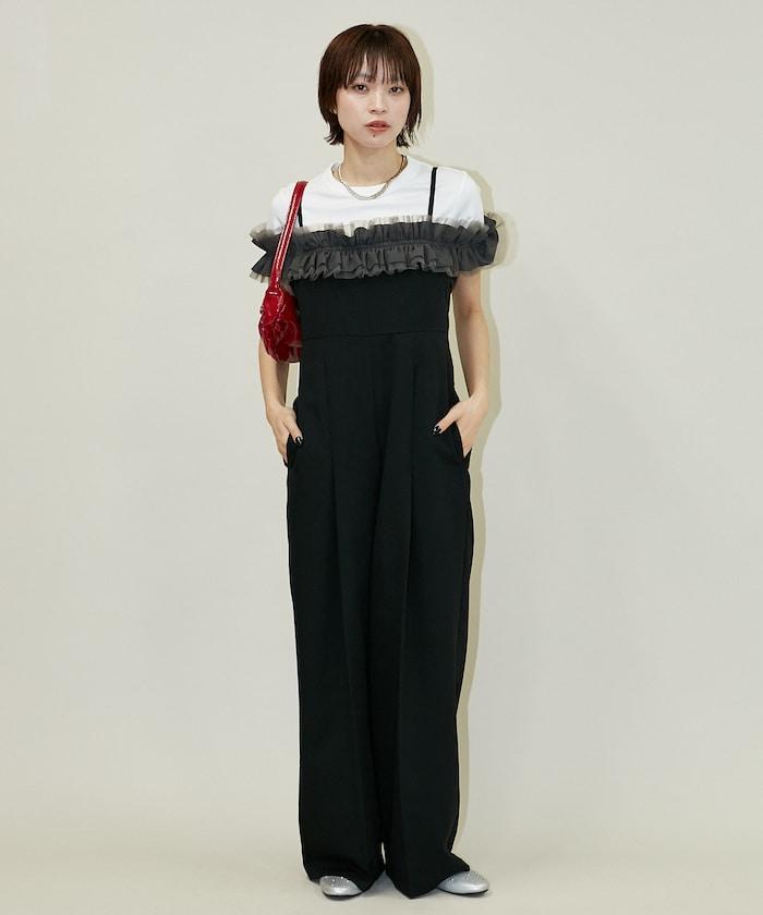 2WAY薄紗肩帶連體褲