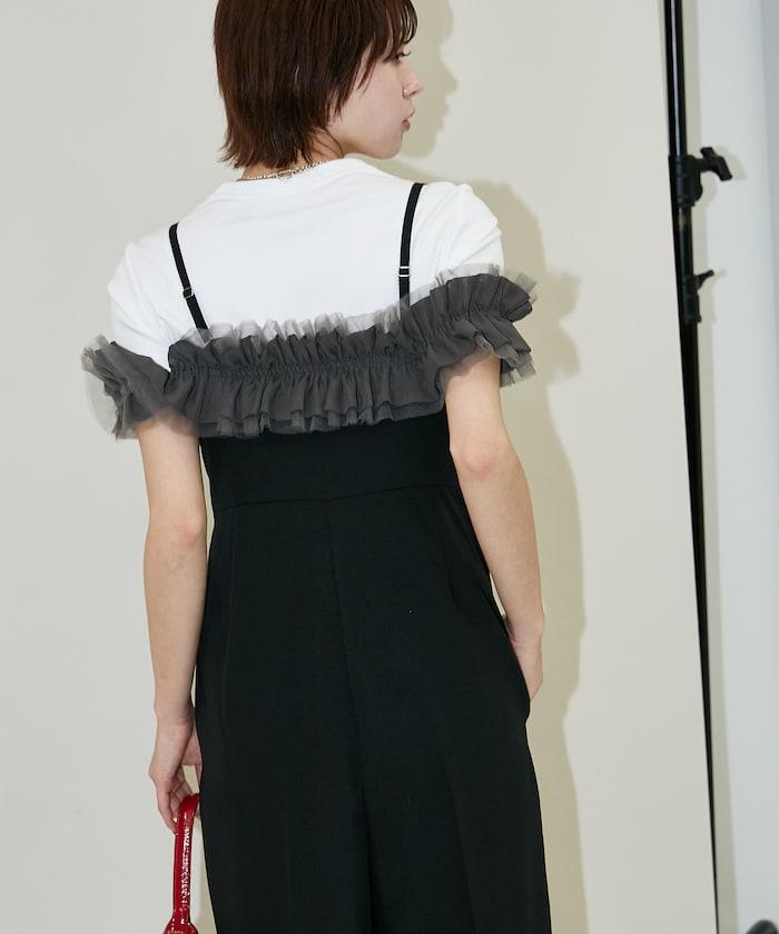 2WAY薄紗肩帶連體褲