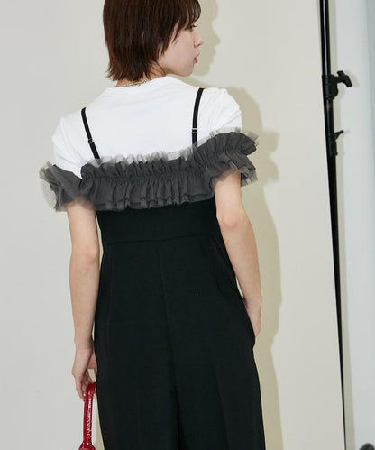 2WAY薄紗肩帶連體褲