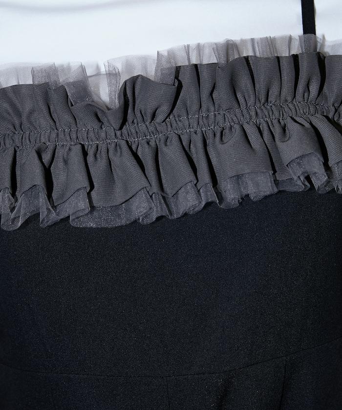 2WAY薄紗肩帶連體褲