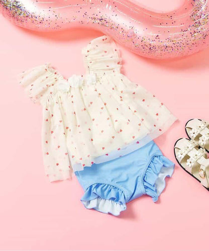 雛菊愛心網紗 分體泳衣