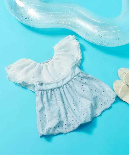 蕾絲花卉透紗荷葉邊連體泳衣（款）