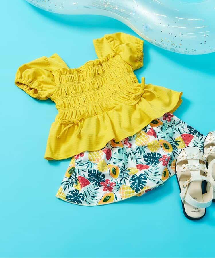 格紋熱帶花卉抽褶分體式泳裝