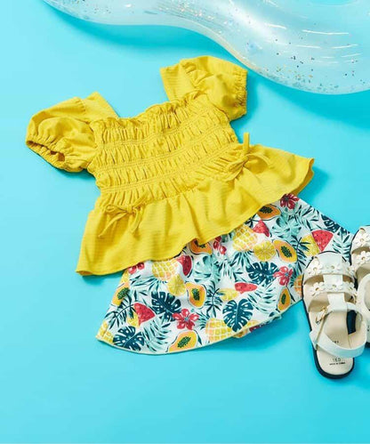 格紋熱帶花卉抽褶分體式泳裝