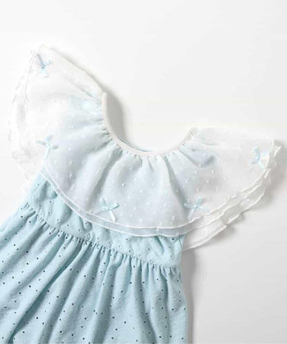 蕾絲花卉透紗荷葉邊連體泳衣（款）