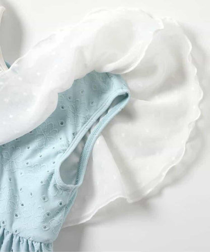 蕾絲花卉透紗荷葉邊連體泳衣（款）