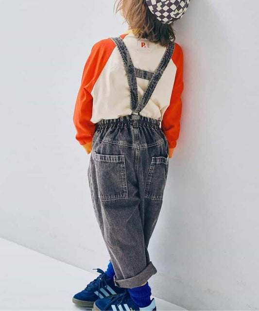 吊帶設計闊腿牛仔褲