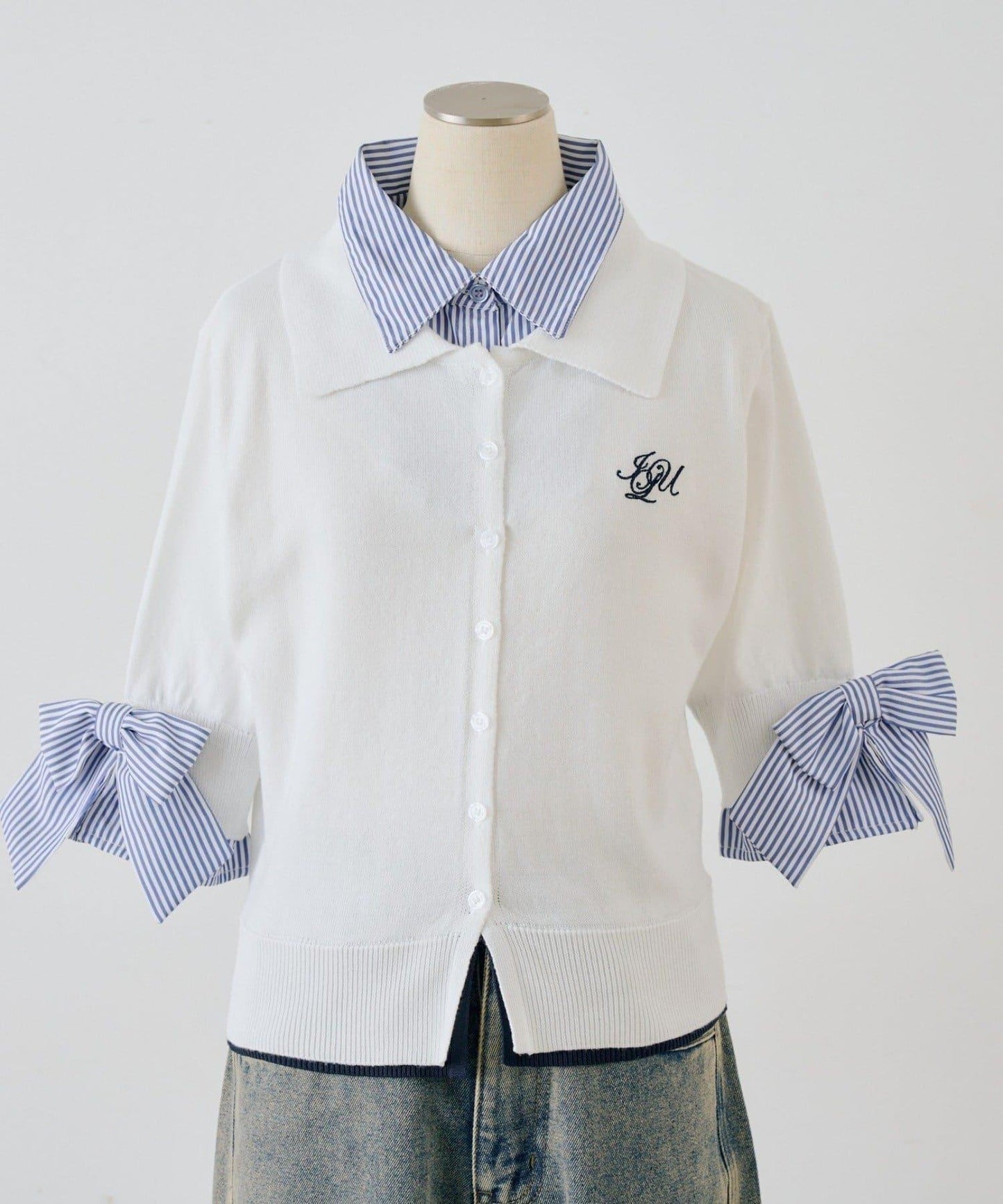 ANOTHER BRANCH 雙層領拼接五分袖針織上衣