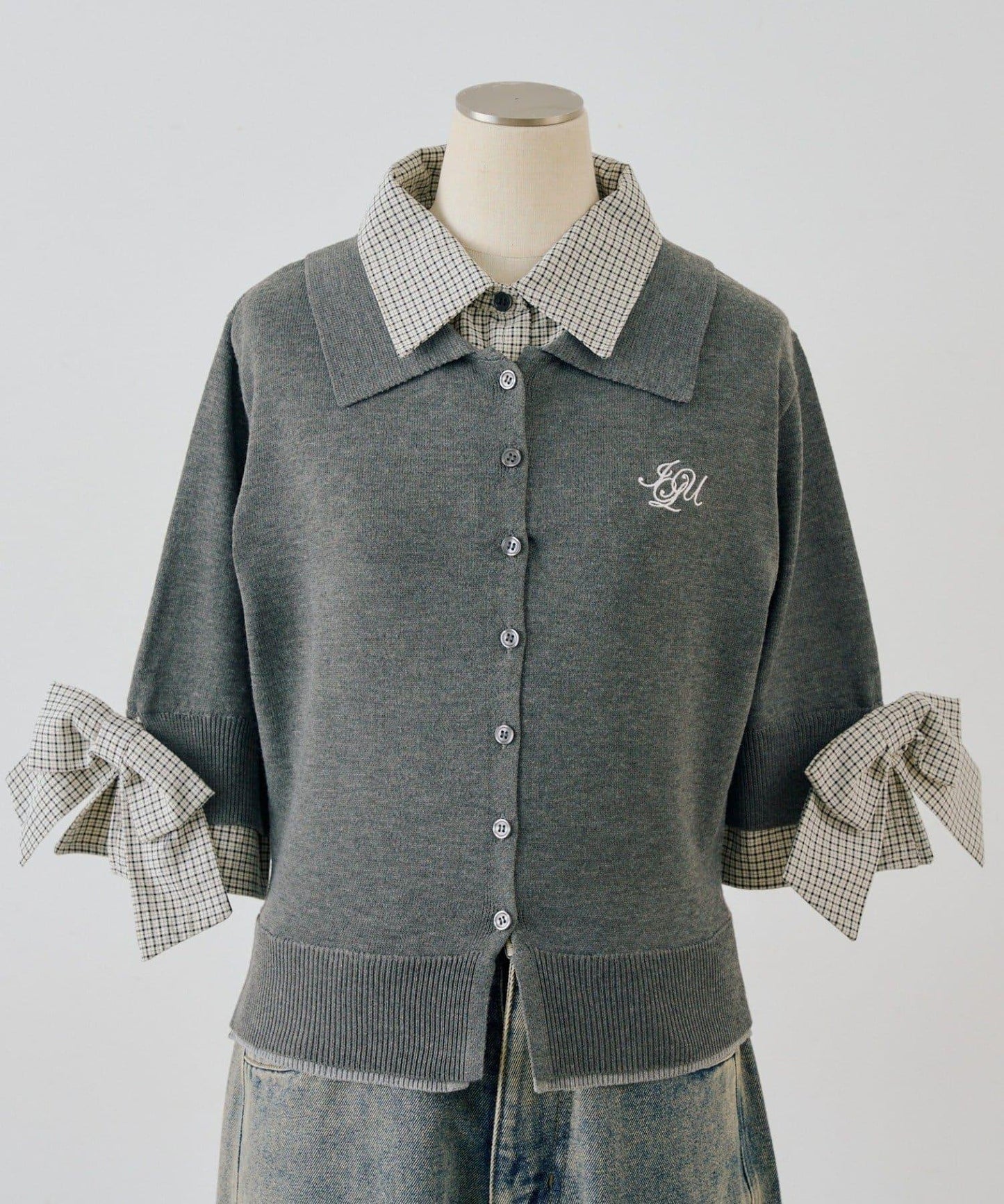 ANOTHER BRANCH 雙層領拼接五分袖針織上衣