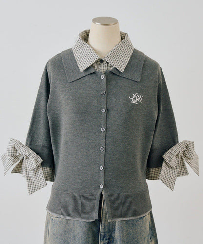 ANOTHER BRANCH 雙層領拼接五分袖針織上衣