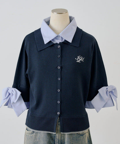 ANOTHER BRANCH 雙層領拼接五分袖針織上衣