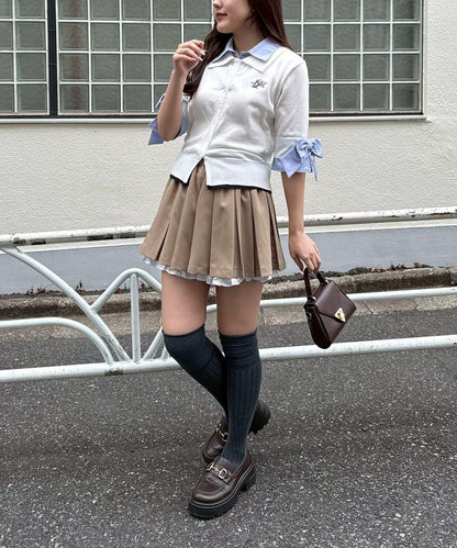 ANOTHER BRANCH 雙層領拼接五分袖針織上衣