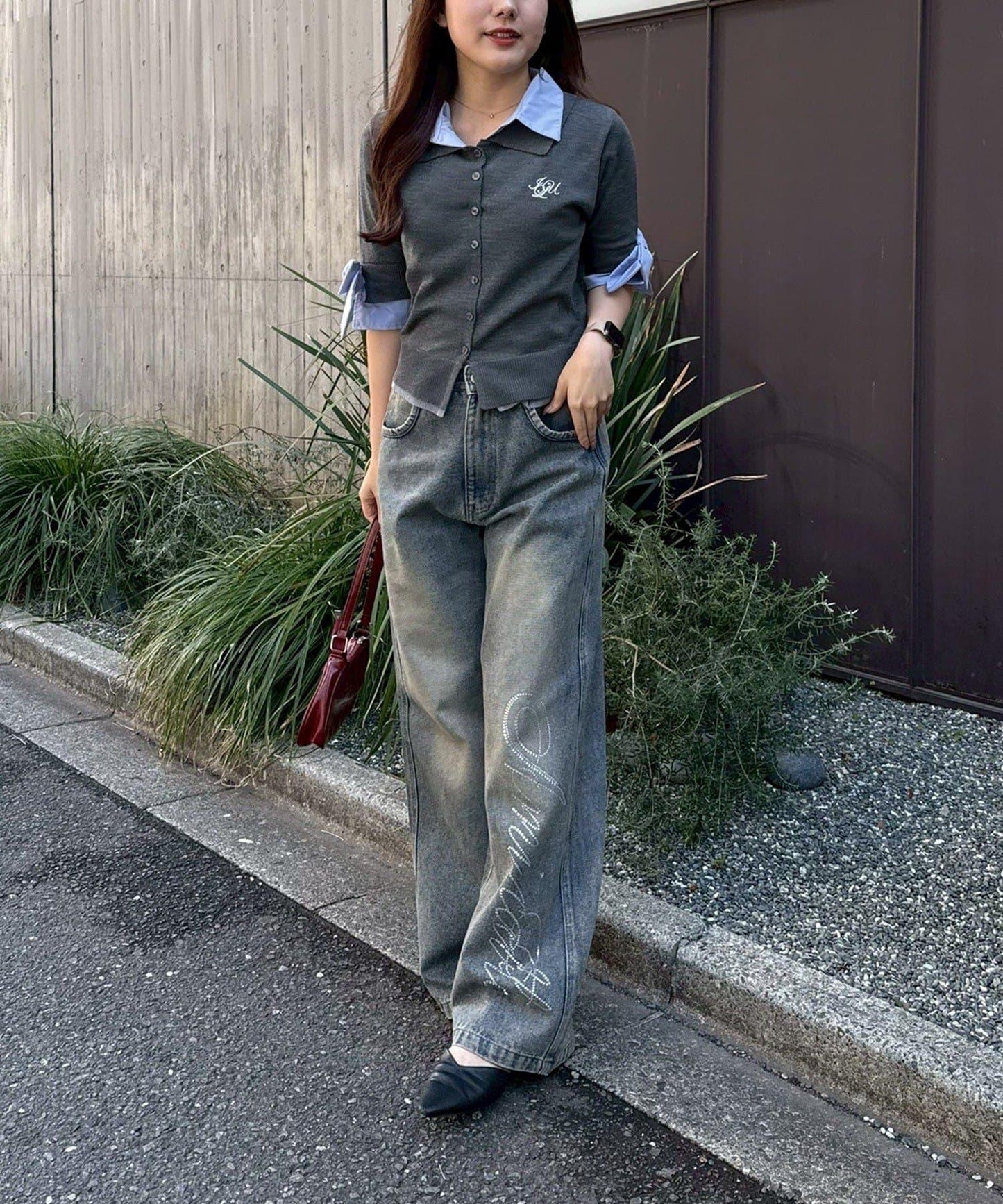 ANOTHER BRANCH 雙層領拼接五分袖針織上衣