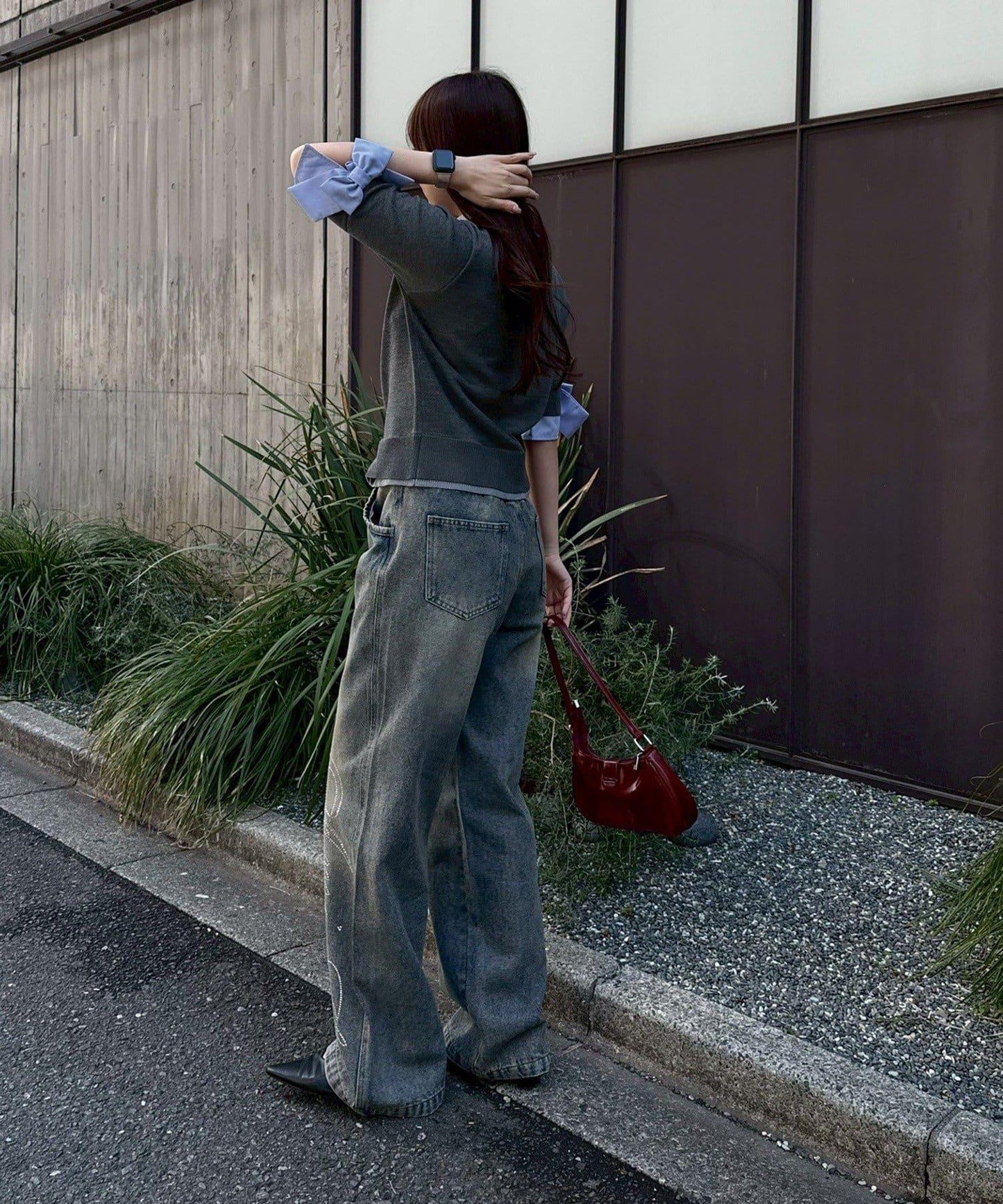 ANOTHER BRANCH 雙層領拼接五分袖針織上衣