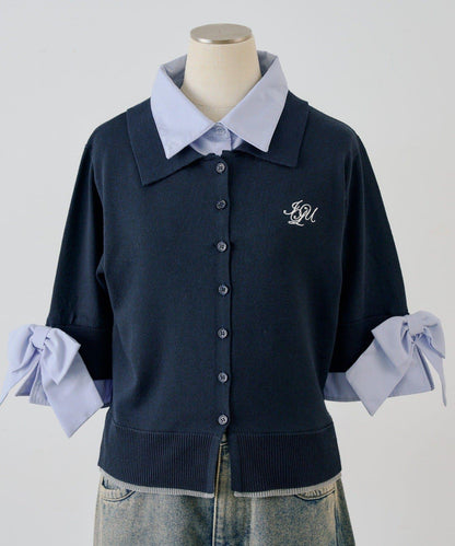 ANOTHER BRANCH 雙層領拼接五分袖針織上衣