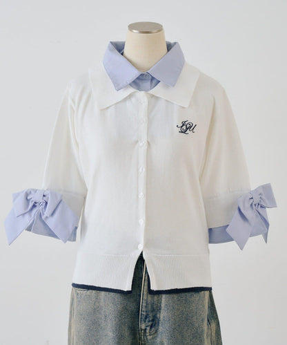 ANOTHER BRANCH 雙層領拼接五分袖針織上衣