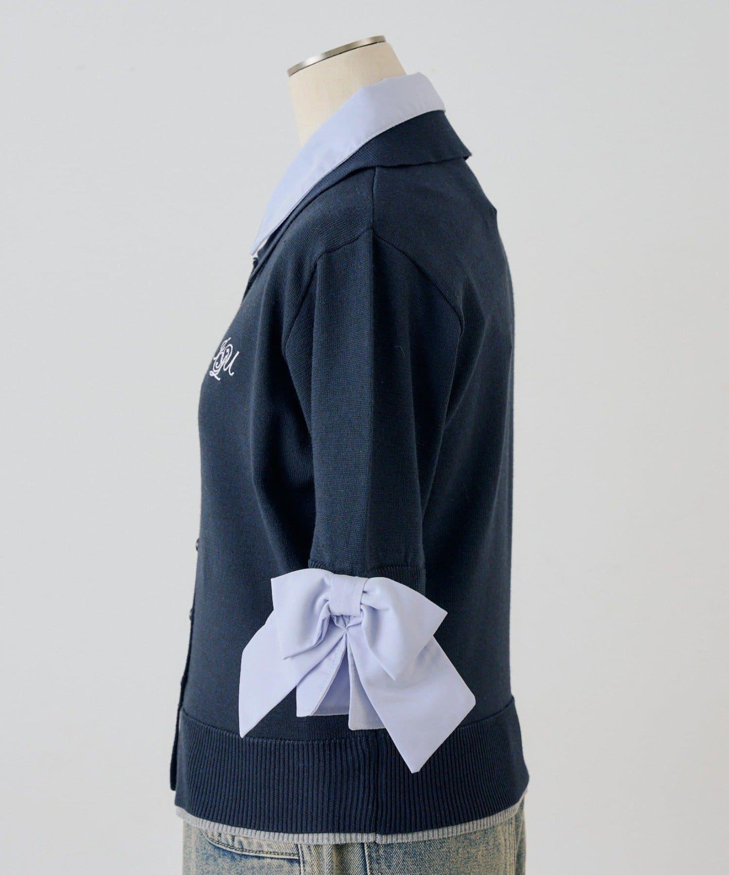 ANOTHER BRANCH 雙層領拼接五分袖針織上衣