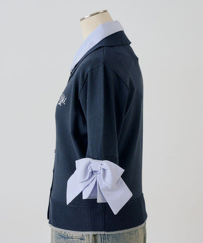 ANOTHER BRANCH 雙層領拼接五分袖針織上衣