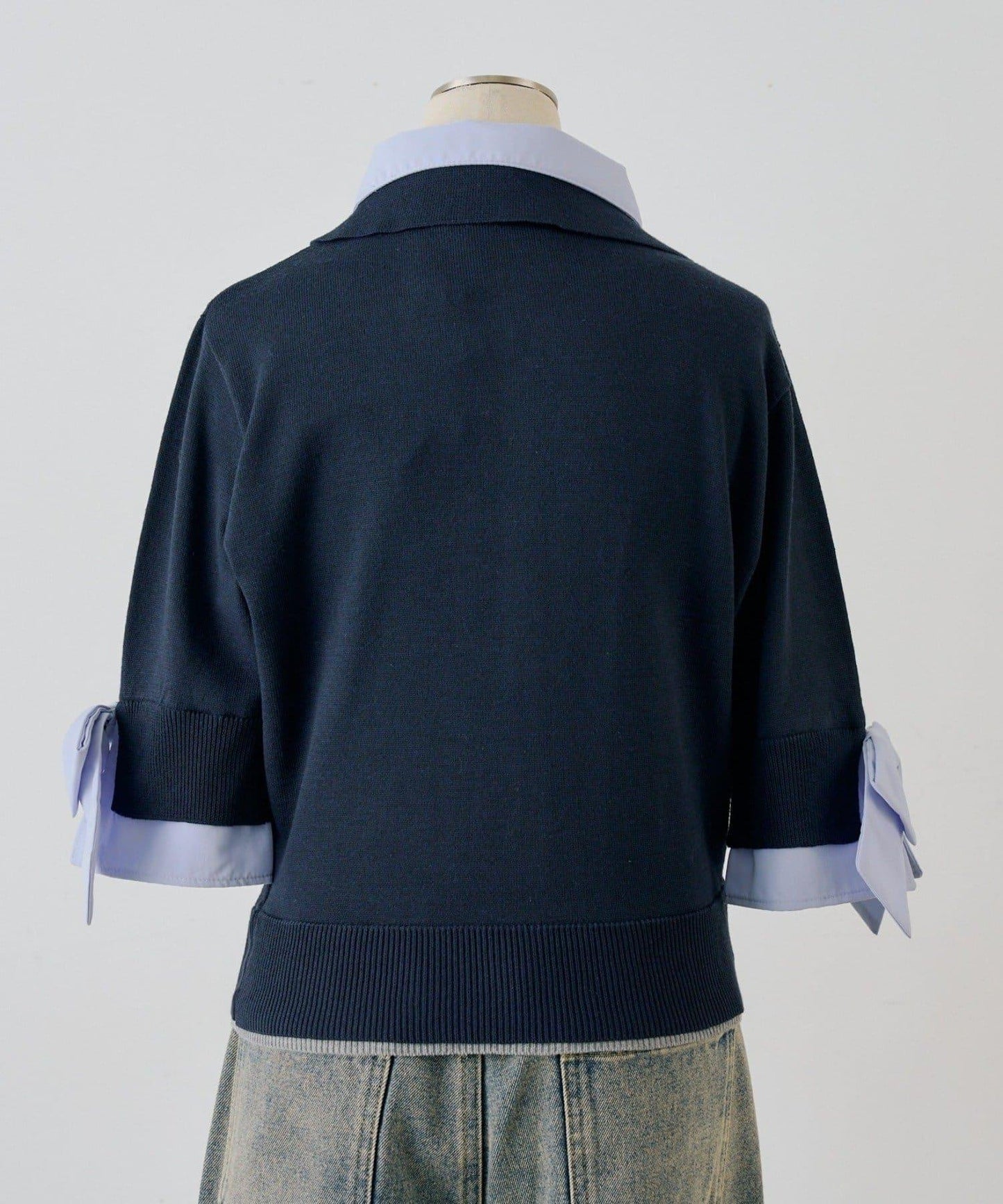 ANOTHER BRANCH 雙層領拼接五分袖針織上衣