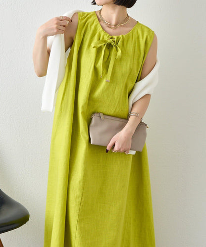 2WAY 亞麻蝴蝶結連衣裙