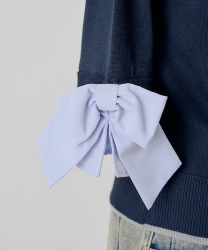 ANOTHER BRANCH 雙層領拼接五分袖針織上衣