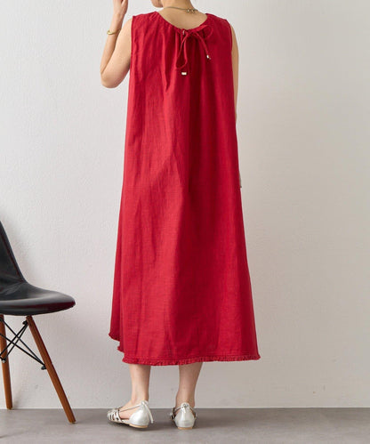 2WAY 亞麻蝴蝶結連衣裙