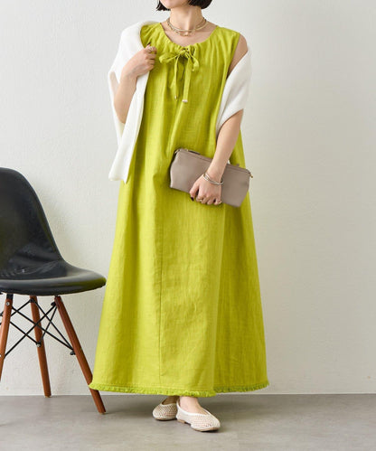 2WAY 亞麻蝴蝶結連衣裙
