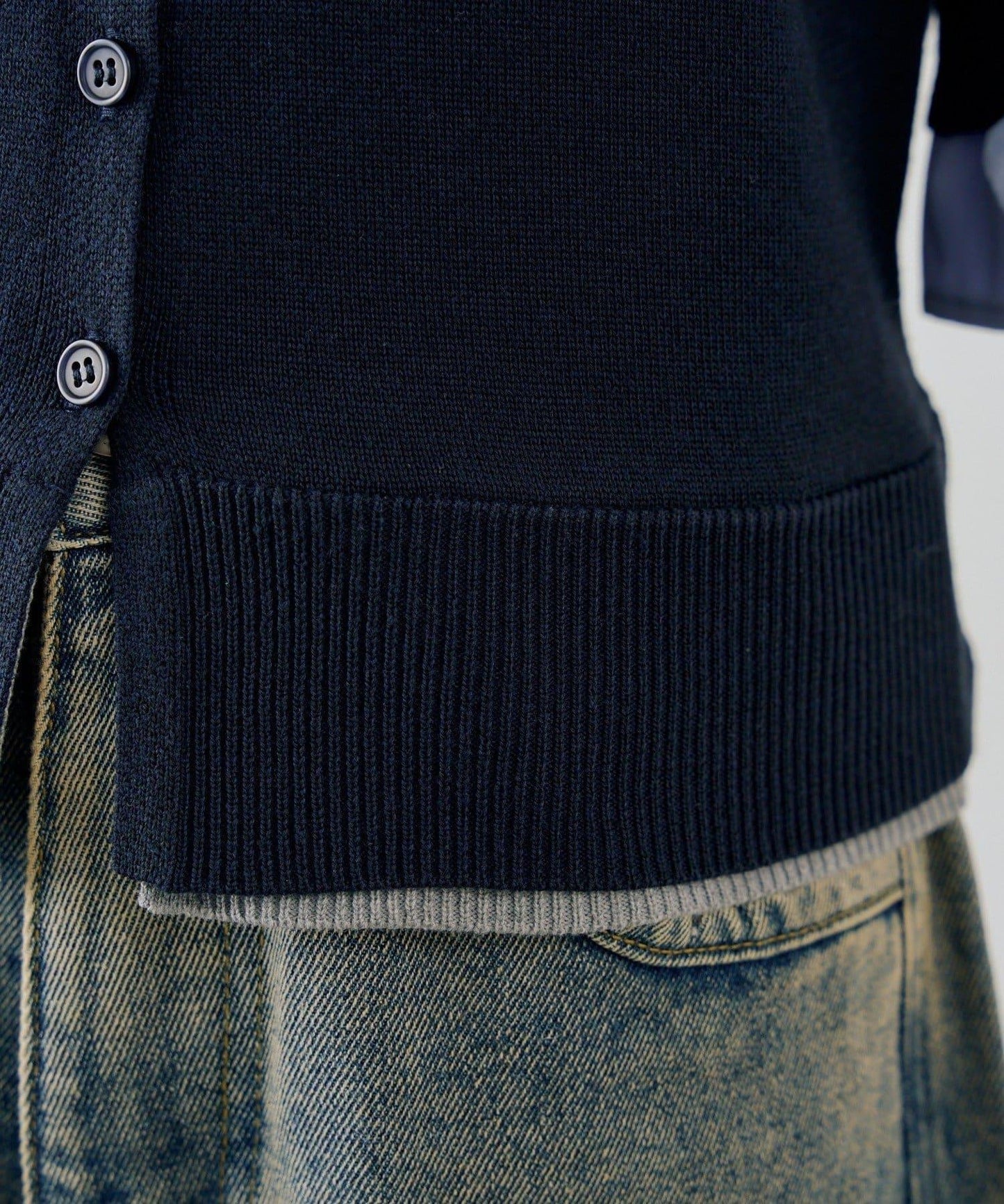 ANOTHER BRANCH 雙層領拼接五分袖針織上衣