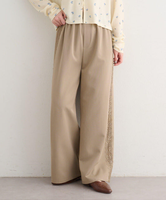 B 側邊蕾絲 西裝褲