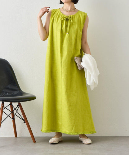 2WAY 亞麻蝴蝶結連衣裙