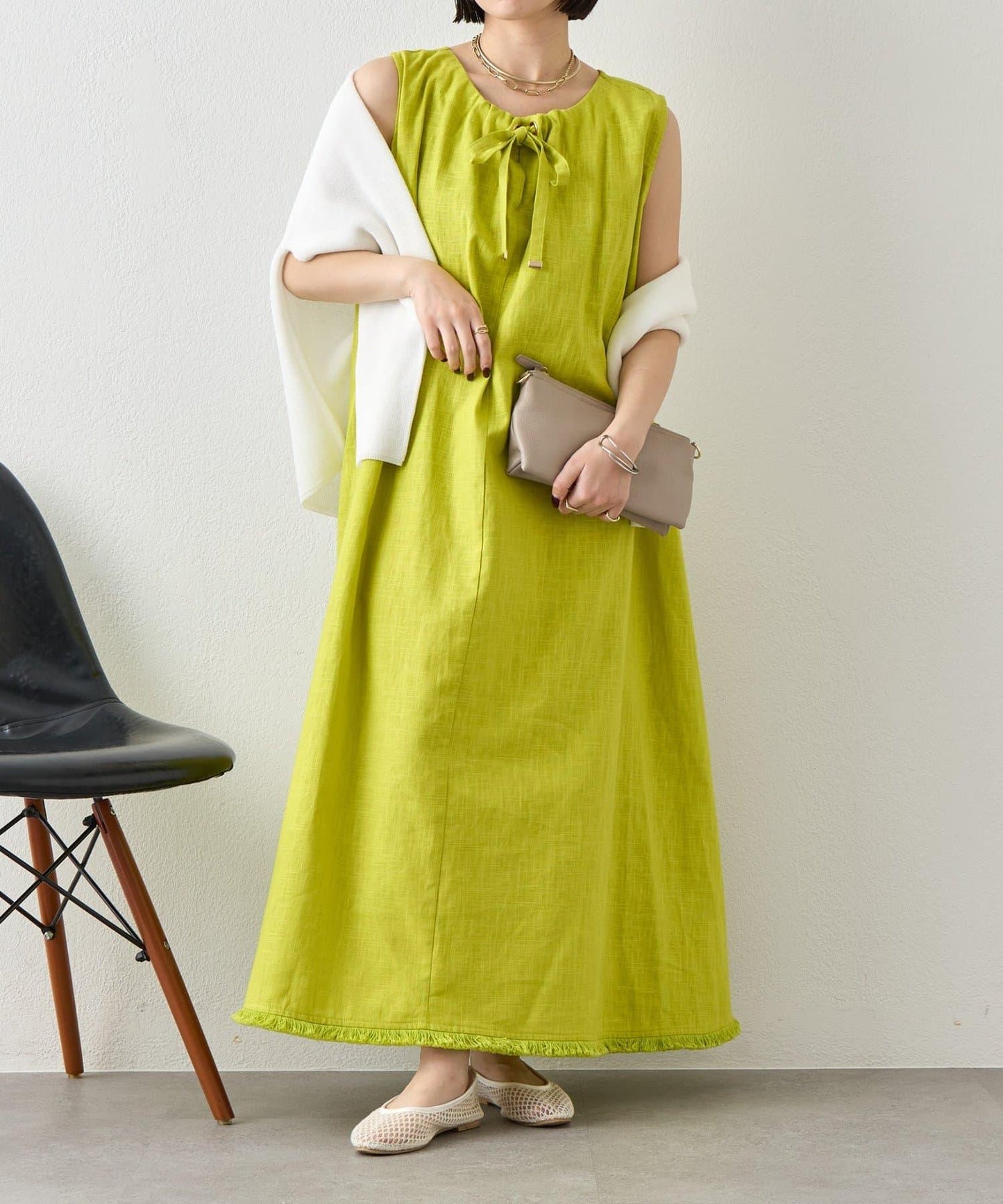 2WAY 亞麻蝴蝶結連衣裙