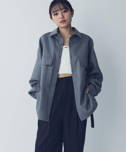 雙口袋寬鬆襯衫夾克